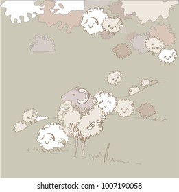 A herd of sheep in the hills. Fluffy sheep, like clouds