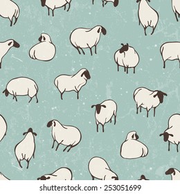 Herd of sheep. Seamless vector pattern.