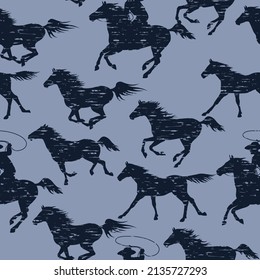 Herd of Wild Mustang Horses. Seamless background for fabrics, textiles, packaging and wallpaper. Vector illustration