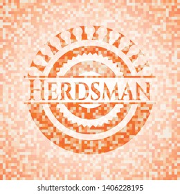Herdsman orange mosaic emblem. Vector Illustration. Detailed.