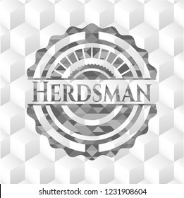 Herdsman realistic grey emblem with cube white background