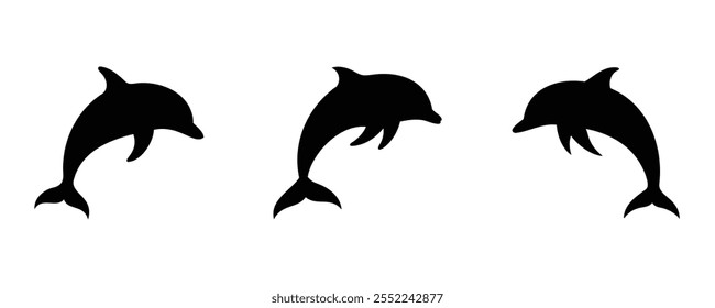 Aqui estão 40 palavras-chave para o título "Dolphin Silhouette Set Vetor Design