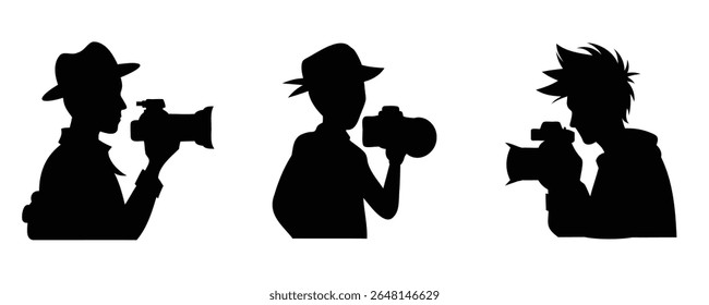 Aqui estão 40 palavras-chave para o título "Fotografo Silhueta Set Vetor Design