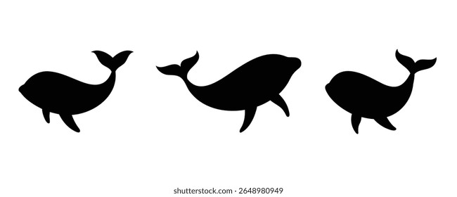 Aquí hay 40 Palabras claves para el título "Whale Silhouette Set Vector Design