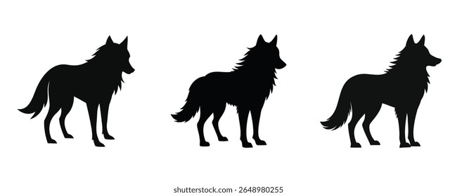 Here are 40 keywords for the title "Wolf Silhouette Set Vector Design