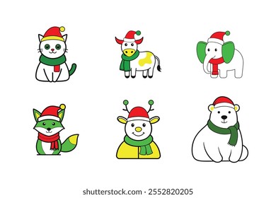 Here are 6 vector illustrations of animals themed around Christmas