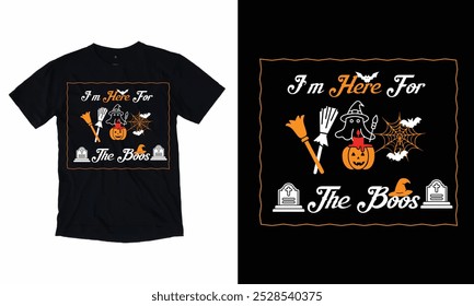 Estoy aquí para el diseño de la camiseta de Halloween de los libros: gráfico de Vector, póster tipográfico, vintage, etiqueta, insignia, logotipo, ícono o camiseta.