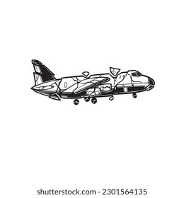 Aquí está Broken Plane Black and White Illustration para tu negocio de mascotas, camisetas, etiquetas y logotipos