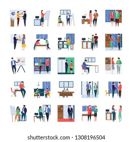 Here is business meetings, discussions, work in progress, flat illustrations set. Amenable visuals are helpful in many fields consequently, you have chance to use in relevant department. 