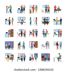 Here is business meetings, discussions, work in progress, flat illustrations set. Amenable visuals are helpful in many fields consequently, you have chance to use in relevant department. 