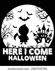 Here I come Halloween shirt print template, Grim Reaper Scary house bat vintage retro shirt design,  Bat Witch Shirt, Boo Halloween Vibes, Witchy vibes designs, cute Halloween designs, Funny Witch