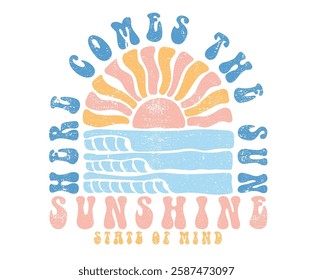 Here come the sun. Summer vibes artwork. Sunshine paradise graphic print design. Enjoy beach life. Surf club design. Beach good vibes. Beach modern abstract art. Enjoy beach life.