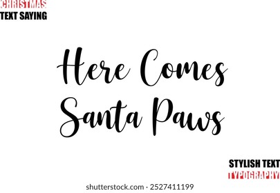 Here Comes Santa Paws Stylish Calligraphic Lettering Inspirational Christmas Text Quote