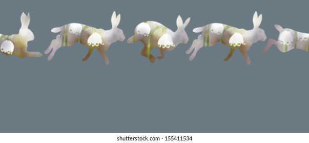 Here comes the spring / Surreal illustration of rabbits in bloom  