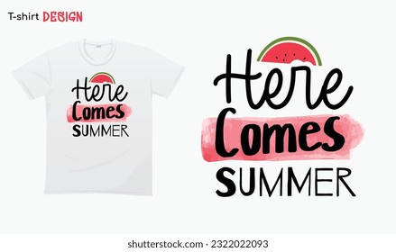 "Here Comes Summer" Funny summer Quote.Retro Summer Watermelon, I love summer .For stickers, t-shirts,mugs, etc. Eps 10