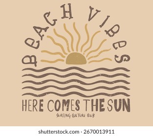 Aí vem o sol. Aproveite o verão. Projeto gráfico de impressão Sunshine paraíso. Praia moderna arte abstrata. Sol em minha mente. Verão vibes arte.