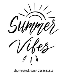 Here comes the sun, Hand drawn Summer Lettering for Print, Greeting cards, apparel design. Vector illustration