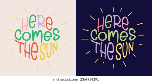 Here comes the sun.Trendy groovy print design for posters, cards.