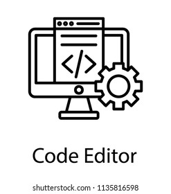 
Here is a computer screen with coding signs and cogwheel showing icon for code editor
