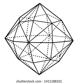 Here each face of the octahedron is replaced by six scalene triangles, so those in totals there are forty-eight faces, vintage line drawing or engraving illustration.
