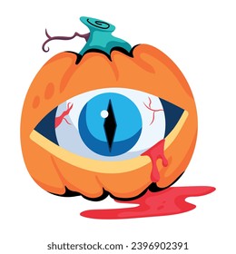 Aquí hay un icono plano que muestra una calabaza sangrienta 