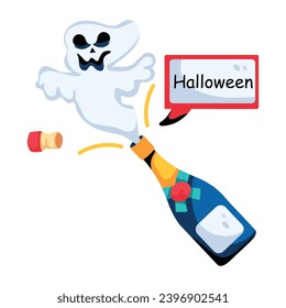 Here is a flat icon showing halloween champagne 