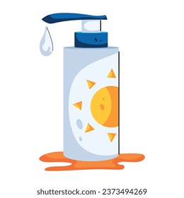 Aquí hay un icono plano de la loción de bloqueo solar 