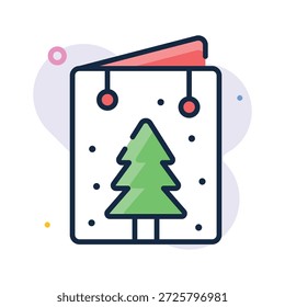Aquí hay un icono práctico de estilo de contorno plano de la tarjeta de Navidad