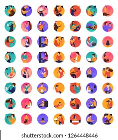 
Here is fun related pack of 60 music, cinema and media icons with flat rounded vectors having thrilling characters performing media and music related activities.  