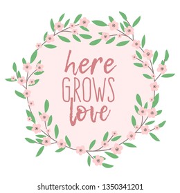 Here Grows Love Sign, Typography, Wedding Card, Pregnancy Announcement, Baby Shower Idea