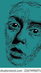 Here is a hand drawn young man’s face with a distraught, distressed or surprised expression that is a vector.