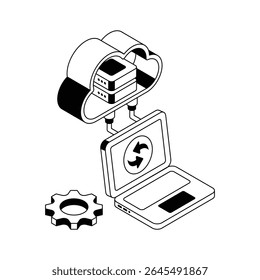 Here is an isometric outline icon of cloud reload service