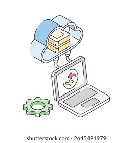Here is an isometric outline icon of cloud reload service
