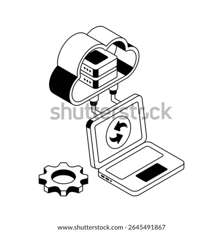 Here is an isometric outline icon of cloud reload service