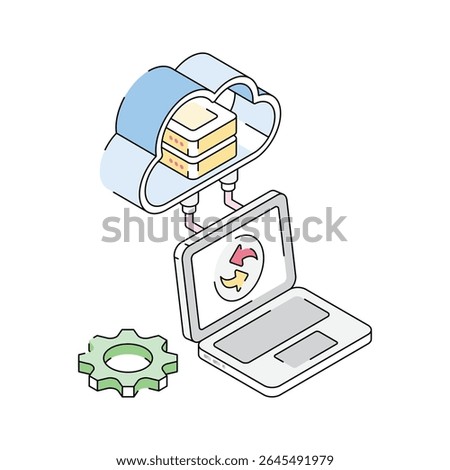 Here is an isometric outline icon of cloud reload service