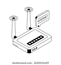 Here is an isometric outline icon of internet router