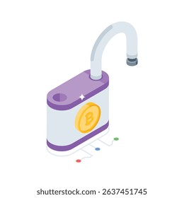 Here is an isometric style icon of bitcoin lock feature