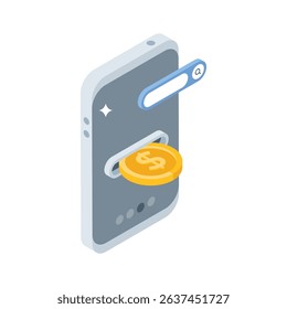 Here is an isometric style icon showing online earning theme