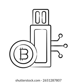 Aqui está um último ícone de estilo desenhado à mão mostrando bitcoin usb
