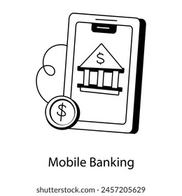 Hier ist eine Linie-Ikone des Mobile Banking 