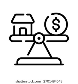 Aqui está um ícone linear da venda de comparação de propriedades