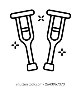 Aquí hay un icono lineal que muestra muletas para lesiones en las piernas