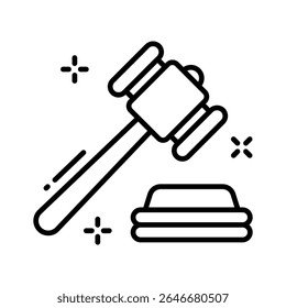 Aquí hay un icono lineal que muestra el mazo utilizado en los tribunales