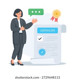 Aquí está una ilustración plana moderna de un estudiante con certificado académico