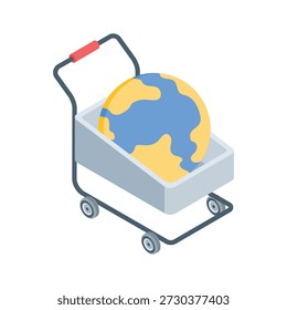 Aqui está um ícone isométrico moderno de compras globais, vetor editável