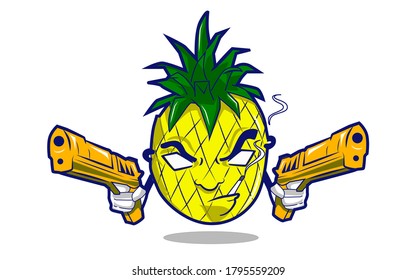 Here It Is Pineapple Gun Cartoon Character For Your Mascot, Tshirt And Logo Business