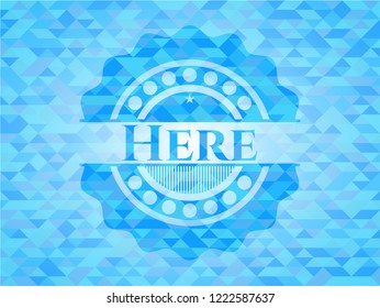 Here realistic sky blue emblem. Mosaic background