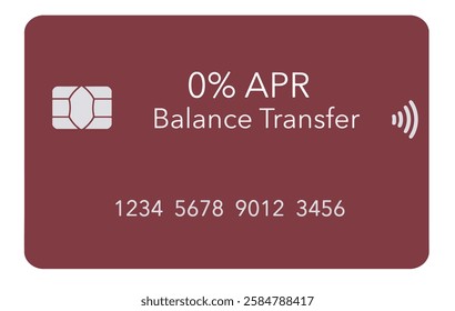 Here is a red 0% APR balance transfer credit card and is isolated on a white background.