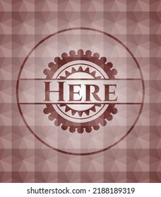 Here red seamless emblem or badge with geometric pattern background. 
