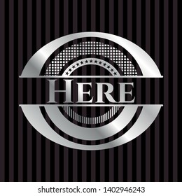 Here silvery shiny badge. Vector Illustration. Mosaic.